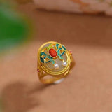 Hetian Jade Enamel Pearl Ring Retro Palace Style Jewelry