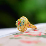 Hetian Jade Enamel Pearl Ring Retro Palace Style Jewelry