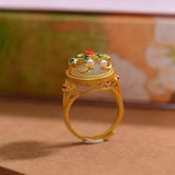 Hetian Jade Enamel Pearl Ring Retro Palace Style Jewelry