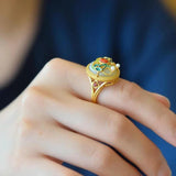 Hetian Jade Enamel Pearl Ring Retro Palace Style Jewelry