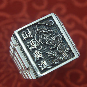 Retro Sterling Silver Dragon Ring for Men