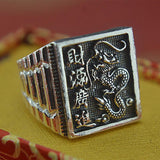 Retro Sterling Silver Dragon Ring for Men