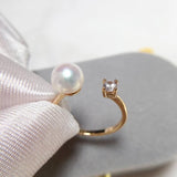 Real Freshwater Pearl Zircon Ring 18K Plating Women Jewelry