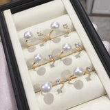 Real Freshwater Pearl Zircon Ring 18K Plating Women Jewelry