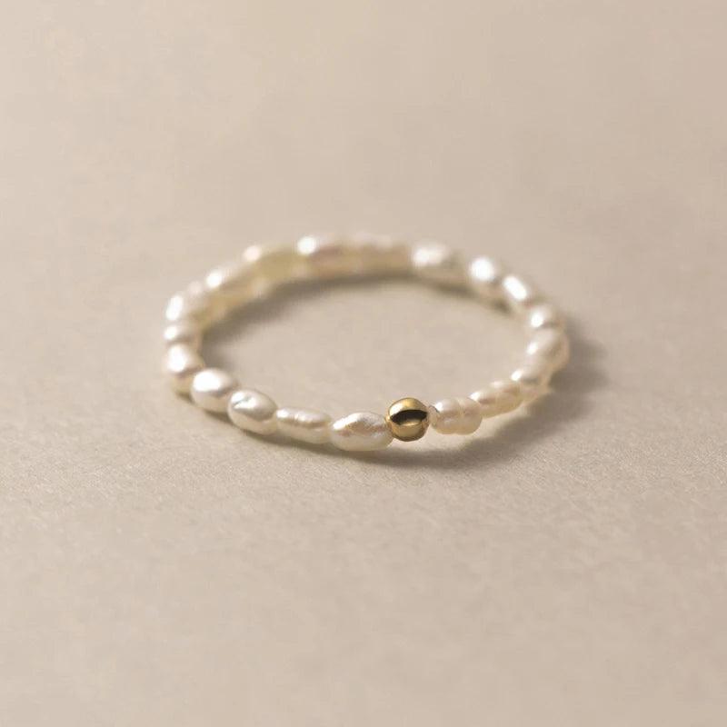 925 Silver Rice Grain Pearl Ring Adjustable Women's Fine Jewelry