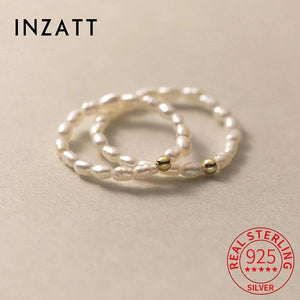 925 Silver Rice Grain Pearl Ring Adjustable Women's Fine Jewelry