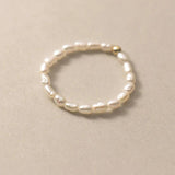 925 Silver Rice Grain Pearl Ring Adjustable Women's Fine Jewelry