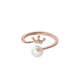 925 Silver Zircon Pearl Crown Ring Women Wedding Jewelry Gift