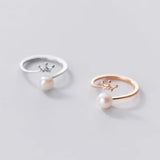 925 Silver Zircon Pearl Crown Ring Women Wedding Jewelry Gift