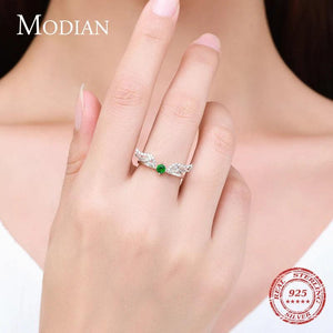 925 Silver Feather Rings Angel Wings Green Crystal Wedding Jewelry