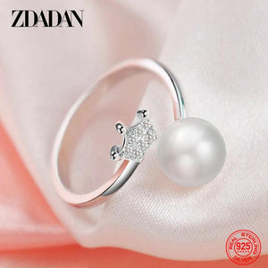 925 Sterling Silver Crown Pearl Ring Wedding Jewelry