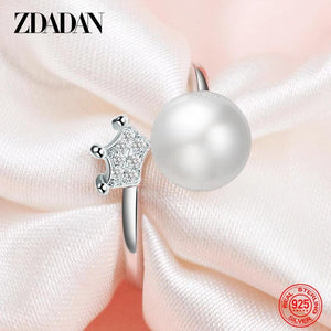 925 Sterling Silver Crown Pearl Ring Wedding Jewelry