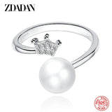 925 Sterling Silver Crown Pearl Ring Wedding Jewelry