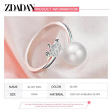 925 Sterling Silver Crown Pearl Ring Wedding Jewelry