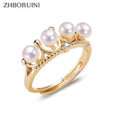 Vintage Pearl Ring 14K Filled Crown Real Natural Pearls Engagement Ring