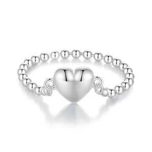 925 Silver Heart Link Band Ring Bead Chain Punk Jewelry Gift CTR488