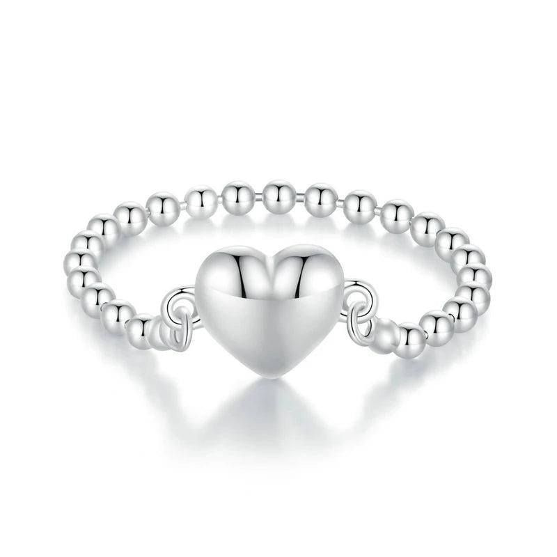 925 Silver Heart Link Band Ring Bead Chain Punk Jewelry Gift CTR488