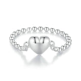 925 Silver Heart Link Band Ring Bead Chain Punk Jewelry Gift CTR488