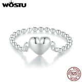 925 Silver Heart Link Band Ring Bead Chain Punk Jewelry Gift CTR488