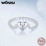 925 Silver Heart Link Band Ring Bead Chain Punk Jewelry Gift CTR488