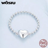 925 Silver Heart Link Band Ring Bead Chain Punk Jewelry Gift CTR488
