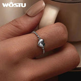 925 Silver Heart Link Band Ring Bead Chain Punk Jewelry Gift CTR488