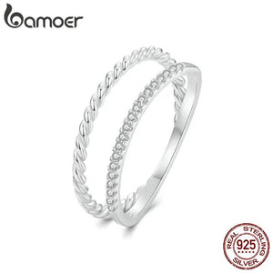925 Silver Zircon Double-Layer Ring for Women Girl