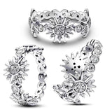 925 Silver Zircon Sun Ring Bead Earrings Star Wedding Gift