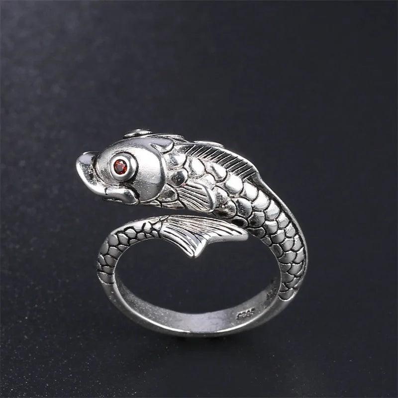 Adjustable Vintage Carp Ring - S925 Silver Ethnic Fentai Silver