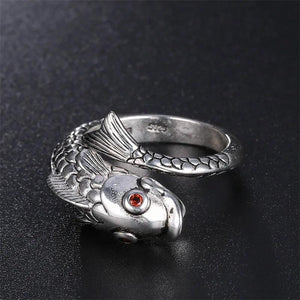 Adjustable Vintage Carp Ring - S925 Silver Ethnic Fentai Silver