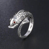 Adjustable Vintage Carp Ring - S925 Silver Ethnic Fentai Silver