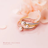 3 Pearl Open Adjustable Silver 925 Ring for Women Slim Ring Fine Jewelry