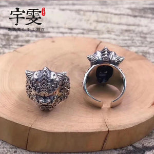 Sterling Silver Zodiac Dragon Ring, Open Design, Domineering Fortune