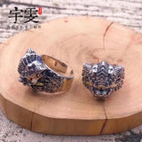 Sterling Silver Zodiac Dragon Ring, Open Design, Domineering Fortune