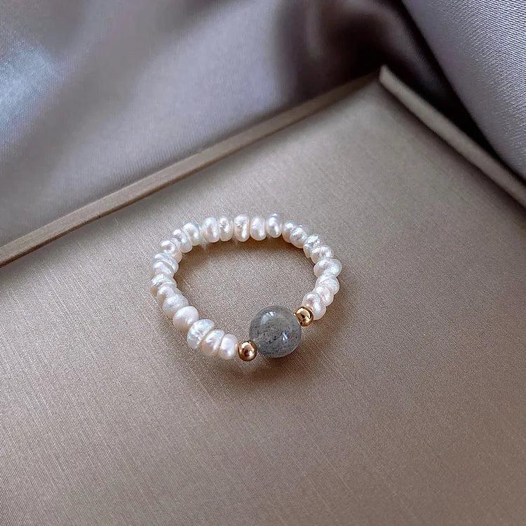Freshwater Pearl & Strawberry Quartz Engagement Ring 14K Filled