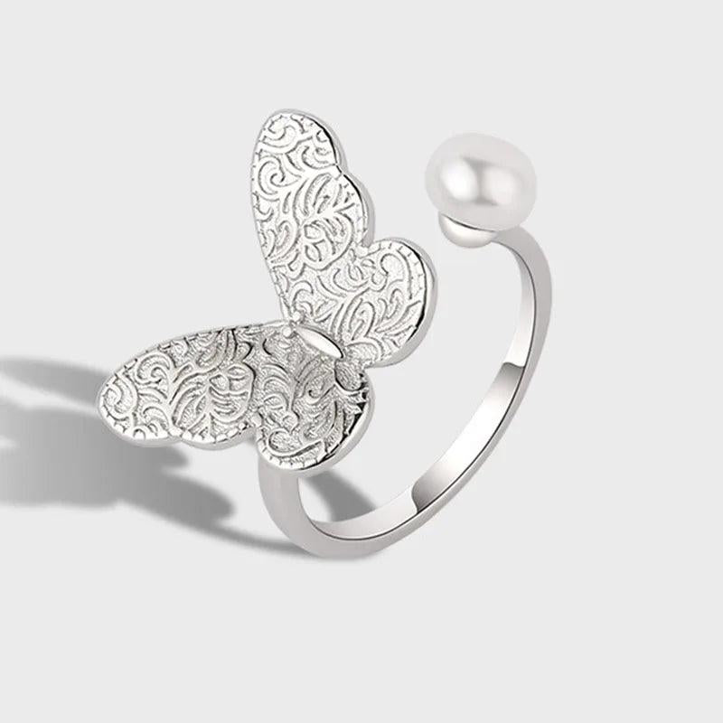 925 Sterling Silver Butterfly Pearl Ring for Women Girl Gift