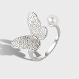 925 Sterling Silver Butterfly Pearl Ring for Women Girl Gift