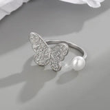 925 Sterling Silver Butterfly Pearl Ring for Women Girl Gift