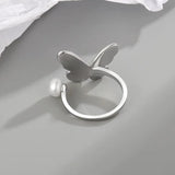 925 Sterling Silver Butterfly Pearl Ring for Women Girl Gift