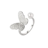 925 Sterling Silver Butterfly Pearl Ring for Women Girl Gift