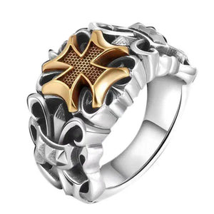 S925 Silver Crown Earl Cross Retro Men's Hipster Adjustable Ring