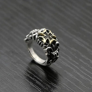 S925 Silver Crown Earl Cross Retro Men's Hipster Adjustable Ring