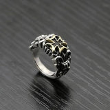 S925 Silver Crown Earl Cross Retro Men's Hipster Adjustable Ring