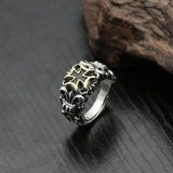 S925 Silver Crown Earl Cross Retro Men's Hipster Adjustable Ring