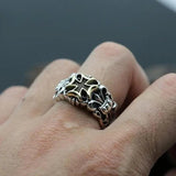 S925 Silver Crown Earl Cross Retro Men's Hipster Adjustable Ring