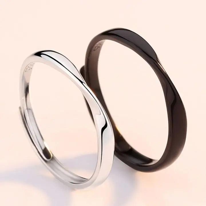 S925 Silver Couple Wave Cold Wind Ring Set