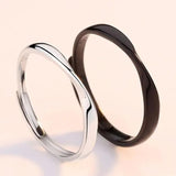 S925 Silver Couple Wave Cold Wind Ring Set