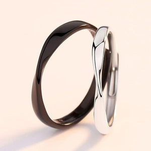 S925 Silver Couple Wave Cold Wind Ring Set