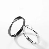 S925 Silver Couple Wave Cold Wind Ring Set