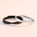 S925 Silver Couple Wave Cold Wind Ring Set